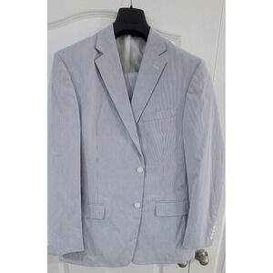 Haspel Men's White Blue Cotton Pincord 2 Button Suit Size 42 Long